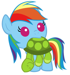 Size: 2800x3000 | Tagged: safe, artist:beavernator, character:rainbow dash, character:tank, species:pegasus, species:pony, baby, baby dash, baby pony, cute, dashabetes, female, filly, foal, high res, mouth hold, plushie, simple background, solo, white background