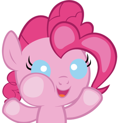 Size: 3000x3120 | Tagged: safe, artist:beavernator, character:pinkie pie, species:pony, against glass, baby, baby pie, baby pony, breach, female, filly, foal, high res, looking at you, open mouth, simple background, smiling, solo, squishy cheeks, white background