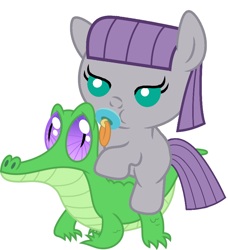 Size: 836x917 | Tagged: safe, artist:red4567, character:gummy, character:maud pie, species:pony, baby, baby pony, cute, maudabetes, pacifier, ponies riding gators, recolor, riding, weapons-grade cute