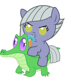 Size: 836x967 | Tagged: safe, artist:red4567, character:gummy, character:limestone pie, species:pony, baby, baby pony, cute, limabetes, pacifier, ponies riding gators, recolor, riding, weapons-grade cute