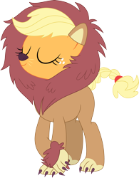 Size: 2791x3579 | Tagged: safe, artist:porygon2z, character:applejack, species:earth pony, species:pony, episode:scare master, g4, my little pony: friendship is magic, animal costume, applelion, big cat, braided tail, clothing, costume, eyes closed, female, lion, mare, simple background, solo, transparent background, vector