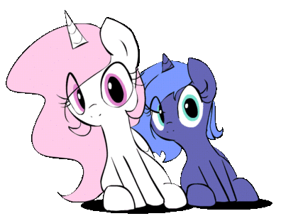 Size: 420x304 | Tagged: safe, artist:zev, character:princess celestia, character:princess luna, species:alicorn, species:pony, animated, cewestia, chibi, cute, cutelestia, female, filly, headbob, looking at you, lunabetes, pink-mane celestia, simple background, transparent background, weapons-grade cute, woona, younger
