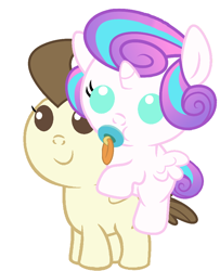Size: 786x967 | Tagged: safe, artist:red4567, character:pound cake, character:princess flurry heart, species:pony, ship:poundflurry, spoiler:s06, alternate design, baby, baby pony, cute, female, flurrybetes, male, pacifier, ponies riding ponies, poundabetes, recolor, riding, shipping, straight, weapons-grade cute