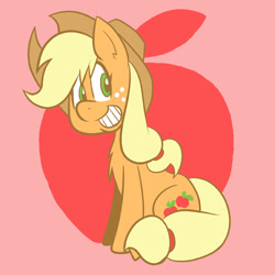 Size: 576x576 | Tagged: safe, artist:pembroke, character:applejack, chest fluff, cute, female, grin, jackabetes, sitting, solo
