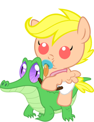 Size: 786x1017 | Tagged: safe, artist:red4567, character:gummy, species:pony, episode:hearts and hooves day, g4, my little pony: friendship is magic, baby, baby pony, cupid, cute, pacifier, ponies riding gators, ponified, recolor, riding, valentine's day, weapons-grade cute