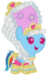 Size: 2280x3600 | Tagged: safe, artist:beavernator, character:rainbow dash, species:pegasus, species:pony, baby, baby pony, clothing, dress, female, filly, foal, high res, lady dashington, rainbow dash always dresses in style, simple background, solo, white background, wig
