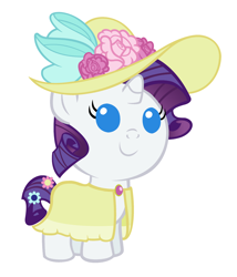 Size: 2400x2800 | Tagged: safe, artist:beavernator, character:rarity, species:pony, species:unicorn, babity, baby, baby pony, clothing, dress, female, filly, foal, hat, high res, simple background, solo, white background
