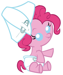Size: 2160x2560 | Tagged: safe, artist:beavernator, character:pinkie pie, species:earth pony, species:pony, baby, baby pie, baby pony, cute, diaper, diaper on head, diapinkes, female, filly, foal, high res, simple background, solo, white background