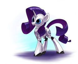 Size: 1226x1014 | Tagged: safe, artist:underpable, character:rarity, species:pony, species:unicorn, abstract background, android, cutie mark, female, gynoid, hooves, horn, mare, raribot, robot, robot pony, solo