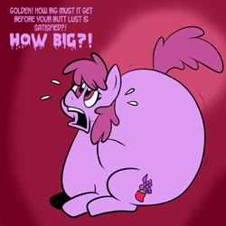 Size: 576x576 | Tagged: safe, artist:goldenmercurydragon, artist:pembroke, character:berry punch, character:berryshine, berry punch replies, butt expansion, fat, growth, huge butt, impossibly large butt, jiggle, large butt