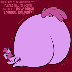 Size: 2400x2400 | Tagged: safe, artist:goldenmercurydragon, artist:pembroke, character:berry punch, character:berryshine, berry punch replies, butt expansion, crying, fat, female, growth, huge butt, impossibly large butt, large butt, looking back, open mouth, prone, solo, the ass was fat
