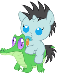 Size: 836x1017 | Tagged: safe, artist:red4567, character:gummy, character:neon lights, character:rising star, species:pony, baby, baby pony, cute, pacifier, ponies riding gators, recolor, riding, weapons-grade cute