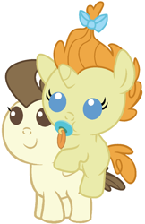 Size: 732x1128 | Tagged: safe, artist:red4567, character:pound cake, character:pumpkin cake, species:pony, baby, baby ponies, baby pony, brother and sister, cake twins, cute, pacifier, ponies riding ponies, poundabetes, pumpkinbetes, riding, siblings, weapons-grade cute