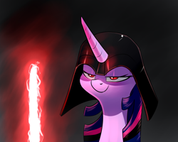 Size: 1280x1024 | Tagged: safe, artist:underpable, edit, character:twilight sparkle, character:twilight sparkle (alicorn), species:alicorn, species:pony, crossover, darth vader, evil, female, lightsaber, sassy, sith, snake eyes, solo, star wars, twilight is anakin, weapon