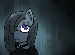Size: 1000x732 | Tagged: safe, artist:lazerblues, character:marble pie, clothing, collar, female, hair over one eye, hoodie, lonely inky, solo