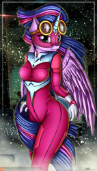 Size: 1797x3163 | Tagged: safe, artist:neko-me, character:masked matter-horn, character:twilight sparkle, character:twilight sparkle (alicorn), species:alicorn, species:anthro, episode:power ponies, g4, my little pony: friendship is magic, breasts, busty twilight sparkle, clothing, female, goggles, lip bite, mask, patreon, patreon logo, signature, solo, spandex, superhero