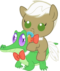 Size: 786x937 | Tagged: safe, artist:red4567, character:frederic horseshoepin, character:gummy, species:pony, baby, baby pony, cute, pacifier, ponies riding gators, riding, weapons-grade cute