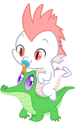 Size: 786x1267 | Tagged: safe, artist:red4567, character:fizzle, character:gummy, species:dragon, baby dragon, cute, dragons riding gators, fizzabetes, pacifier, riding