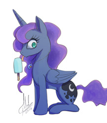 Size: 600x690 | Tagged: safe, artist:grissaecrim, edit, character:princess luna, anatomically incorrect, female, food, ice cream, jewelry, licking, necklace, popsicle, sea salt ice cream, solo, tongue out