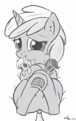 Size: 1803x2877 | Tagged: safe, artist:neko-me, character:derpy hooves, character:dinky hooves, character:scootaloo, species:pegasus, species:pony, :t, cute, dinkabetes, dock, female, fluffy, frog (hoof), grayscale, looking at you, mare, monochrome, nose wrinkle, on back, plushie, scrunchy face, smiling, underhoof