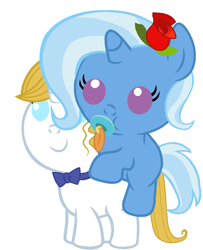 Size: 786x967 | Tagged: safe, artist:red4567, character:prince blueblood, character:trixie, species:pony, ship:bluetrix, baby, baby ponies, baby pony, cute, diatrixes, female, male, pacifier, ponies riding ponies, prince bluebetes, riding, shipping, straight, weapons-grade cute