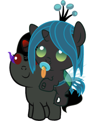 Size: 786x1067 | Tagged: safe, artist:red4567, character:king sombra, character:queen chrysalis, species:pony, ship:chrysombra, baby, baby pony, colt, colt sombra, cute, cutealis, female, male, pacifier, ponies riding ponies, riding, shipping, sombradorable, straight