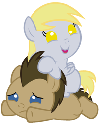 Size: 880x1064 | Tagged: safe, artist:red4567, character:derpy hooves, character:doctor whooves, character:time turner, species:pony, ship:doctorderpy, baby, baby ponies, baby pony, cute, derpabetes, doctor who, female, i just don't know what went wrong, male, ponies riding ponies, riding, shipping, straight, weapons-grade cute