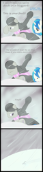Size: 730x2875 | Tagged: safe, artist:erthilo, character:dj pon-3, character:octavia melody, character:vinyl scratch, species:earth pony, species:pony, species:unicorn, ask octavia, blizzard, christmas arc, clothing, cold, comic, duo, duo female, faint, female, mare, sad, scarf, sick, snow, snowfall, tumblr