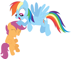 Size: 3589x2998 | Tagged: safe, artist:porygon2z, character:rainbow dash, character:scootaloo, species:pegasus, species:pony, ponyscape, episode:sleepless in ponyville, g4, my little pony: friendship is magic, duo, inkscape, open mouth, scootalove, simple background, sitting, transparent background, vector
