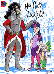 Size: 2096x2886 | Tagged: safe, artist:jowyb, character:king sombra, character:pinkie pie, character:spike, character:twilight sparkle, species:human, episode:pinkie spy, g4, my little pony: equestria girls, condescending, humanized, unamused