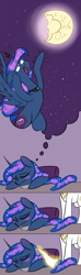 Size: 1024x3469 | Tagged: safe, artist:underpable, character:princess celestia, character:princess luna, species:pony, alternate cutie mark, bipedal, blanket, blep, caring, cheese, comic, cute, dream, drool, edible heavenly object, egophiliac-ish, eyes closed, food, frown, heartwarming, levitation, little tongue, magic, majestic as fuck, moon, open mouth, pointing, screaming, shivering, shocked, sisterly love, sleeping, smiling, spread wings, style emulation, telekinesis, thought bubble, tongue out, wavy mouth, wide eyes, wings, woonoggles, wordless