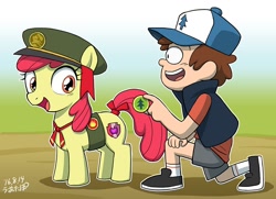 Size: 1000x723 | Tagged: safe, artist:uotapo, character:apple bloom, adorabloom, crossover, cute, cutie mark, dipper pines, filly guides, gravity falls, the cmc's cutie marks