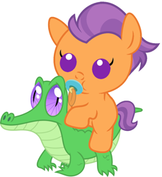 Size: 866x947 | Tagged: safe, artist:red4567, character:gummy, character:tender taps, species:pony, baby, baby pony, cute, pacifier, ponies riding gators, riding, tendaww taps, weapons-grade cute