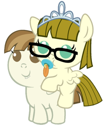 Size: 832x988 | Tagged: safe, artist:red4567, character:featherweight, character:zipporwhill, species:pony, baby, baby ponies, baby pony, cute, featherbetes, glasses, pacifier, ponies riding ponies, riding, zipporbetes