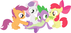 Size: 3587x1689 | Tagged: safe, artist:porygon2z, character:apple bloom, character:scootaloo, character:spike, character:sweetie belle, species:pegasus, species:pony, ponyscape, cute, cutie mark crusaders, inkscape, massage, simple background, transparent background, vector