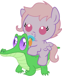 Size: 786x967 | Tagged: safe, artist:red4567, character:gummy, oc, oc:melody notes, species:pony, baby, baby pony, cute, ocbetes, pacifier, ponies riding gators, riding