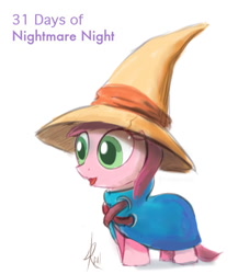 Size: 698x803 | Tagged: safe, artist:grissaecrim, character:ruby pinch, 31 days of nightmare night, black mage, clothing, costume, cute, final fantasy, hat, open mouth, pinchybetes, smiling, solo
