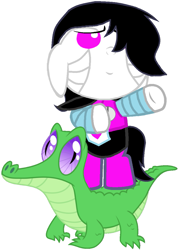 Size: 779x1087 | Tagged: safe, artist:red4567, character:gummy, species:pony, baby, baby pony, beauty, crossover, cute, gummybetes, majestic, mettaton, mettaton ex, ponies riding gators, ponified, pose, riding, robot, undertale