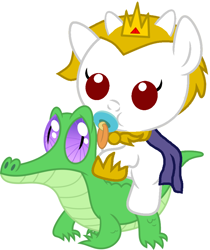 Size: 786x937 | Tagged: safe, artist:red4567, character:gummy, species:pony, asgore dreemurr, baby, baby goat, baby pony, crossover, cute, pacifier, ponies riding gators, ponified, riding, undertale