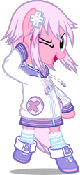 Size: 1922x4184 | Tagged: safe, artist:zacatron94, character:pinkie pie, species:pony, bipedal, clothing, cosplay, costume, crossover, female, hyperdimension neptunia, neptune, nightmare night costume, solo