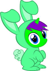 Size: 9234x13376 | Tagged: safe, artist:cyanlightning, oc, oc only, oc:clever clop, species:pony, species:unicorn, absurd resolution, bunny costume, clothing, colt, cyan's bunnies, male, simple background, solo, transparent background, vector