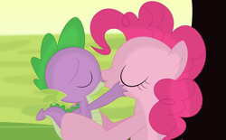 Size: 3537x2187 | Tagged: safe, artist:porygon2z, character:pinkie pie, character:spike, species:dragon, species:earth pony, species:pony, ship:pinkiespike, interspecies, kissing, male, shipping, straight
