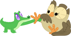 Size: 3552x1791 | Tagged: safe, artist:porygon2z, character:gummy, character:owlowiscious, simple background, smelling, talons, transparent background, vector