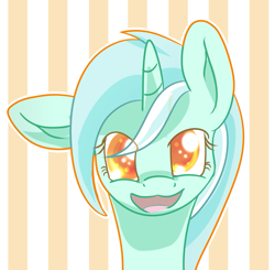 Size: 1047x1026 | Tagged: safe, artist:sintakhra, character:lyra heartstrings, species:pony, species:unicorn, abstract background, bust, colored pupils, female, filly, floppy ears, looking at you, open mouth, portrait, smiling, solo