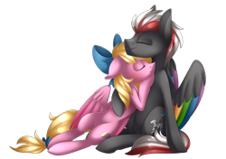 Size: 2277x1605 | Tagged: safe, artist:scarlet-spectrum, oc, oc only, oc:bay breeze, oc:mahx, species:pegasus, species:pony, bahx, commission, cute, duo, eyes closed, male, simple background, smiling, straight, transparent background