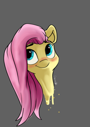 Size: 1280x1819 | Tagged: safe, artist:greyscaleart, character:fluttershy, species:pony, blushing, bust, female, looking away, looking up, mare, melting, simple background, smiling, solo