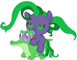 Size: 1361x1067 | Tagged: safe, artist:red4567, character:gummy, character:mane-iac, species:pony, baby, baby pony, cute, pacifier, ponies riding gators, riding, weapons-grade cute