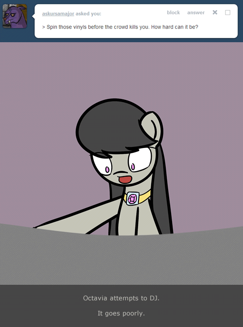 Size: 500x674 | Tagged: safe, artist:erthilo, character:octavia melody, species:earth pony, species:pony, ask octavia, animated, ask, covering ears, female, flailing, mare, no pupils, solo, tumblr, turntable