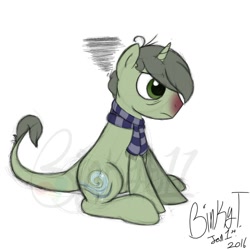 Size: 1024x1024 | Tagged: safe, artist:binkyt11, oc, oc only, oc:gusty breeze, species:pony, species:unicorn, clothing, male, messy mane, red nosed, scarf, sick, sketchy, solo, stallion, watermark