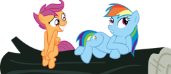 Size: 1024x441 | Tagged: safe, artist:cyanlightning, character:rainbow dash, character:scootaloo, species:pegasus, species:pony, episode:sleepless in ponyville, g4, my little pony: friendship is magic, log, simple background, transparent background, vector